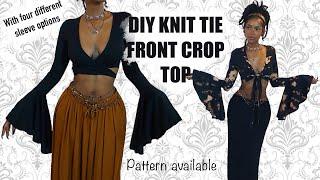 DIY RYA Knit Tie Front Bell Sleeve Crop Top | Pattern Available