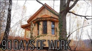 Alone he built a wooden House. Big movie. DIY