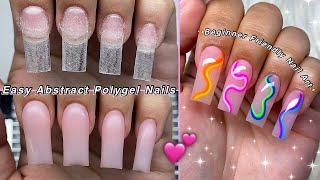 EASY ABSTRACT POLYGEL NAILS BEGINNER FRIENDLY NAIL ART & SUMMER NAIL DESIGN! | Nail Tutorial