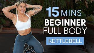 15 Min BEGINNER FULL BODY KETTLEBELL (Vocal Instructions) NO REPEAT // LOW IMPACT