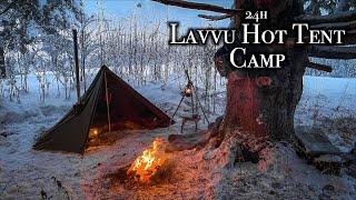 Lavvu Hot Tent Overnighter Under A Big Spruce / Winter Camping, Vintage ESSL Rucksack, ASMR