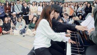 Student Couple Playing Street Piano So Beautifully