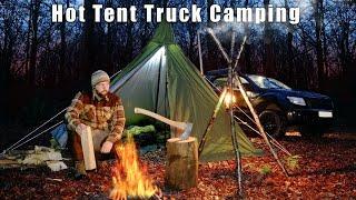 Hot Tent Winter Woodland Camping - Cast iron cooking - Wood Stove