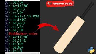 How to make cricket bat using coding || python turtle graphics || subhanker codes