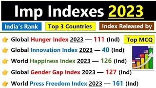 Index 2023 Current Affairs | India Rank in Various Indexes | सूचकांक 2023 करंट अफेयर्स | Index 2023