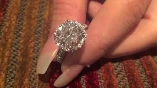 4 Carat High Quality Round Cubic Zirconia Solid Platinum Engagement Ring With Halo Pave