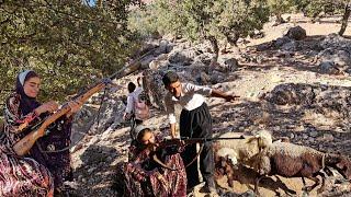 Grazing sheep and learning how to shoot a gun by a nomadic girl