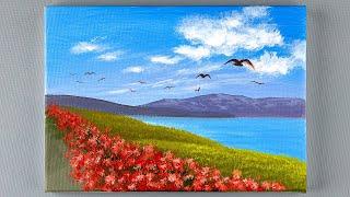 Acrylic Landscape Painting / Spring mountain Scenery Painting