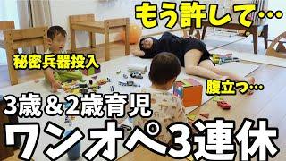 【ワンオペ育児3連休】もう本当に許してください....｜3歳＆2歳年子兄弟