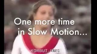 Olga Korbut Uneven Bars with Korbut Flip slow motion replay (1972 Olympics)