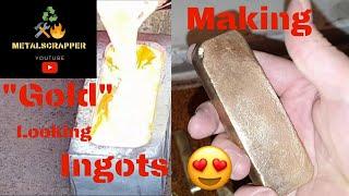 Making "gold" bars - AluBronze metal melting - Devil Forge