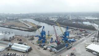 The Manitowoc Skyscrapers: These two cranes are planned to depart for the Pacific Ocean next year