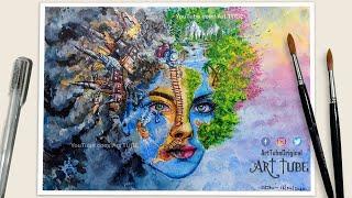 Are We Virus to The Earth? Save Environment Save Earth  | Mother Earth Painting using Watercolor 