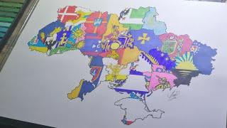 Drawing Ukraine subdivisions flag map | Малювання карти прапора областей України | 