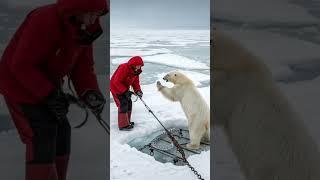 Rescuing a Polar Bear: A Heartwarming Tale on the Icy Frontlines#youtubeshorts #nature #humor #bear