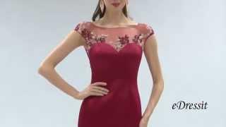 Cap Sleeves Burgundy Embroidered Evening Dress Formal Dress