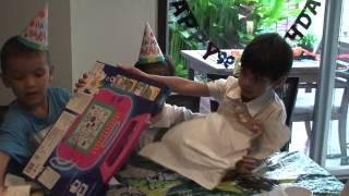 James Feeney open his 3rd birthday present 2012