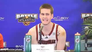 Louisville coach Pat Kelsey, with Chucky Hepburn & Noah Waterman following 89-61 win over Indiana