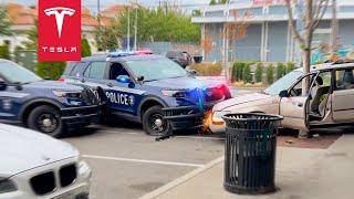 INSANE POLICE CHASE CAUGHT ON TESLA DASHCAM!