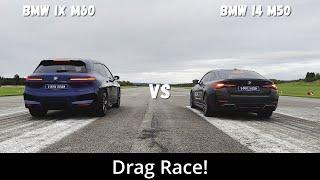 2023 BMW iX M60 619hp vs 2023 BMW i4 M50 544hp | Drag Race | 4K