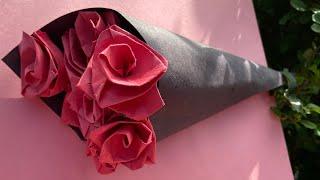 How to make Paper Bouquet of roses || Como hacer un bouquet de rosas para regalar en san Valentín