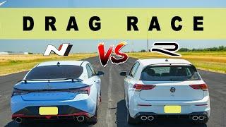 2022 VW Golf R MK8 vs 2022 Hyundai Elantra N, redemption time. Drag and Roll Race.