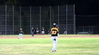 Hartford Hawks CF Nate Apel catches a deep fly ball against the Kewaskum A's