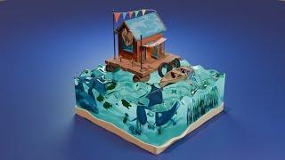 How i made this cool 3d island with a floating house  in blender