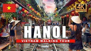 Hanoi 4K Walking Tour (Vietnam) - Old Quarter Tour with Train Street and Night Walk | 4K HD/60fps