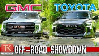 2023 Toyota Tundra TRD Pro vs GMC Sierra AT4X AEV - Mud, Rocks & Water will Decide Which is Better!