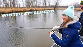 Michigan Winter Steelhead Fishing Pere Marquette River (Her Biggest)