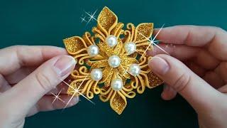 Золотая снежинка своими руками  Новогоднее украшение снежинка из фоамирана  Christmas Snowflake