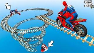 الأبطال الخارقين على القضبان دوامة قمع جسر - SPIDER-MAN!on Motorcycle in Spira‍l Bridge Stunt Ride