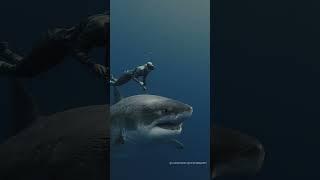 Pregnant? or Full? Largest great white shark alive! swimming with shark conservationist #oceanramsey