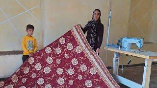 Fatima's sewing room is carpeted and ready to create beautiful works