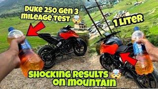 Duke 250 gen 3 mileage test || 1 liter test on mountain ️ crazy results 