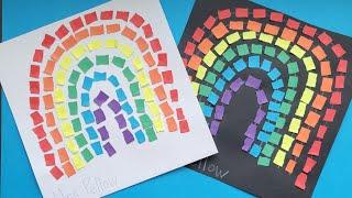 How to make a rainbow with torn paper scraps. How to use a glue bottle for kindergarten and up.