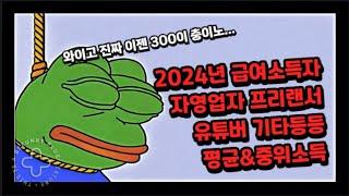 2024년 급여소득자 자영업자 프리랜서 유튜버 평균소득&중위소득