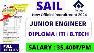 SAIL Bhilai Steel Plant Recruitment 2024। JE/Technician। Permanent Job। Sail Vacancy 2024। Jobs 2024