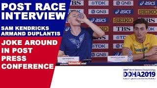 SAM KENDRICKS, ARMAND DUPLANTIS JOKE AROUND IN PRESS CON | World Athletics Championships Doha 2019