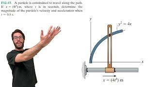 A particle is constrained to travel along the path. If x = (4t^4) m - F12-17