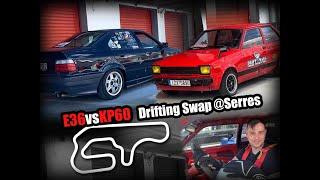 BMW E36 vs Toyota KP60 Drifting Swap in Serres circuit