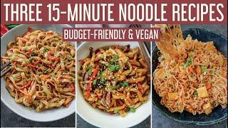 THREE TASTY 15-MINUTE NOODLE RECIPES | Easy & budget-friendly vegan quarantine meals