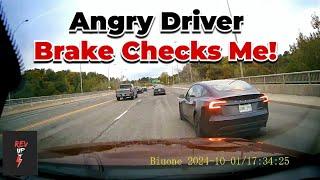 Tesla Driver Road Rage | Hit and Run | Bad Drivers ,Brake check, Idiots In Car | UK/USA Dashcam 673