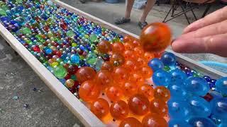 Marbles lined up and rolled  Handmade wooden marble run ASMR #3