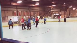 Rose Bowl Hockey Goaltender Sean makes a point blank save