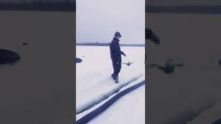 Installing a new waterline from a frozen lake  #shorts #plumbing #electrical #lakelife