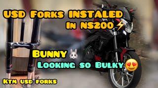 Usd forks installed in Ns200 | USD IN NS200 installed | ktm usd forks install in NS200￼