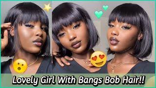 Review For Bangs Bob Wig! Short Bob Hair Tutorial Ft. #Elfinhair, Full Machine Made Wig