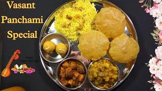 Vasant Panchami Special Thali | No Onion-Garlic Thali | Yellow Food Thali | Saraswati Puja Special